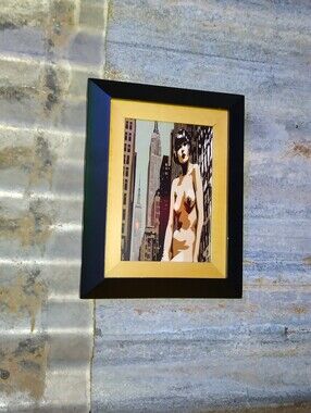 8 Bit Mini Nude Flapper Girl Empire State Building Framed Mini Art Print lo-fi